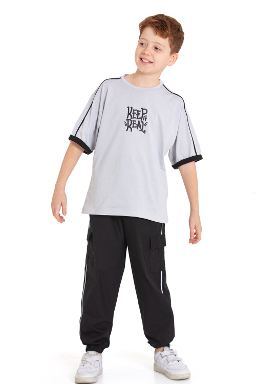 Erkek Çocuk 2li Takım (Jogger Paraşüt Pantolon+T-Shirt) P1167-69