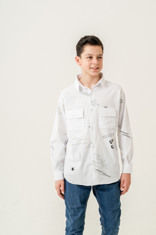 Erkek Çocuk Çift Cepli Keten Gömlek P1098