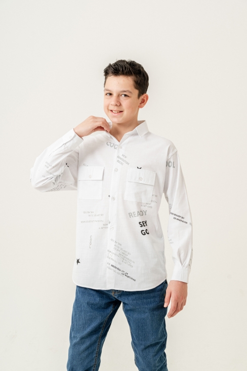 Erkek Çocuk Çift Cepli Keten Gömlek P1098