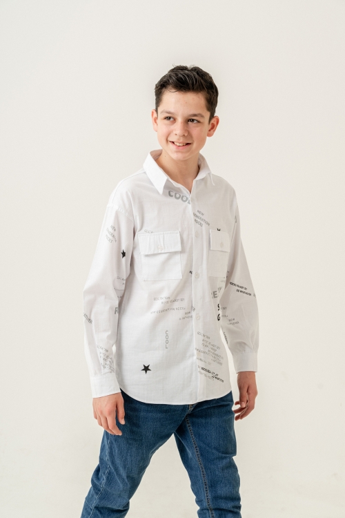 Erkek Çocuk Çift Cepli Keten Gömlek P1098