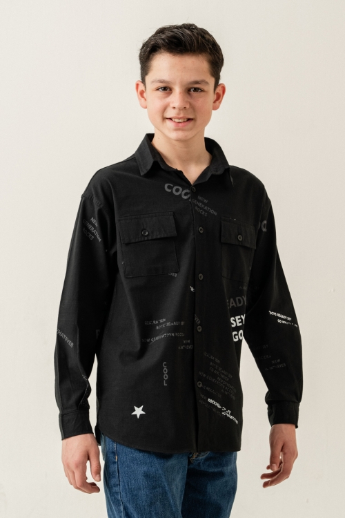 Erkek Çocuk Çift Cepli Keten Gömlek P1098