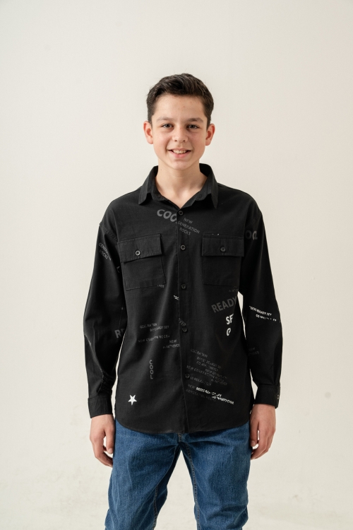 Erkek Çocuk Çift Cepli Keten Gömlek P1098