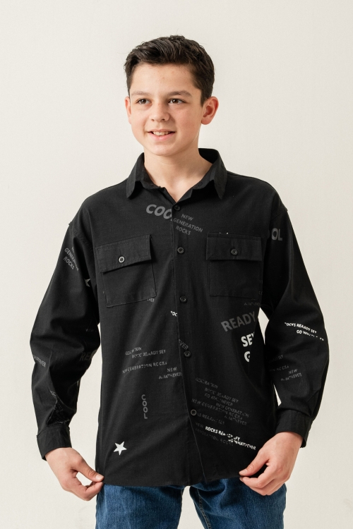 Erkek Çocuk Çift Cepli Keten Gömlek P1098