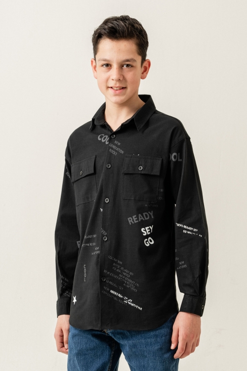 Erkek Çocuk Çift Cepli Keten Gömlek P1098