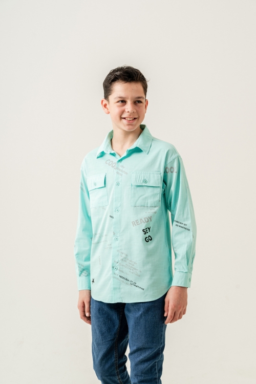 Erkek Çocuk Çift Cepli Keten Gömlek P1098