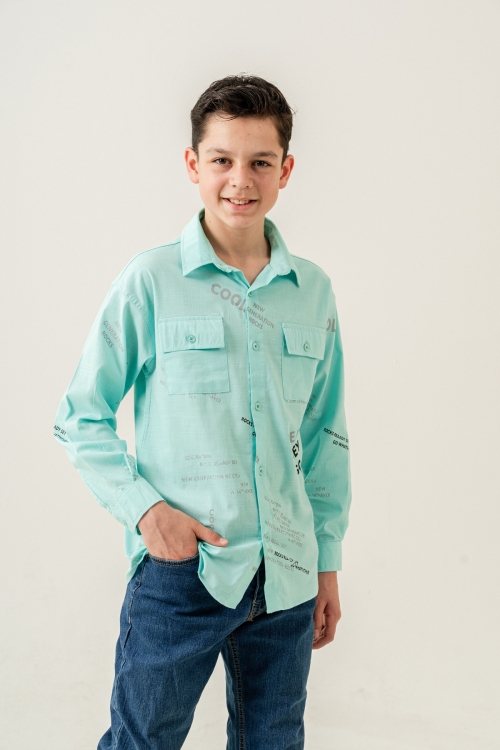 Erkek Çocuk Çift Cepli Keten Gömlek P1098