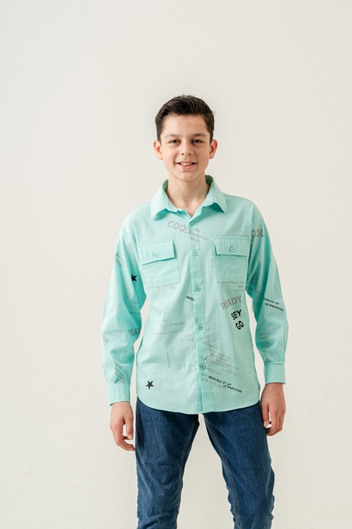 Erkek Çocuk Çift Cepli Keten Gömlek P1098