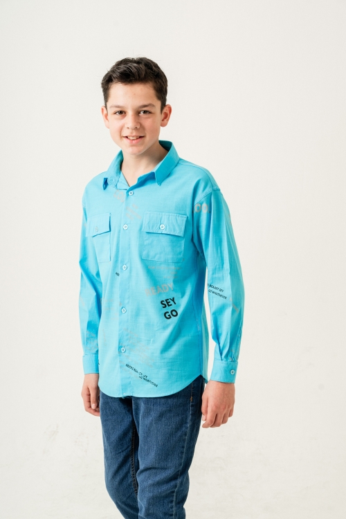 Erkek Çocuk Çift Cepli Keten Gömlek P1098