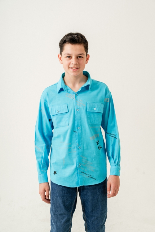 Erkek Çocuk Çift Cepli Keten Gömlek P1098