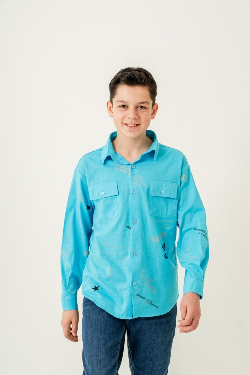 Erkek Çocuk Çift Cepli Keten Gömlek P1098