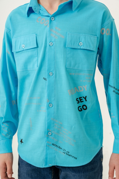 Erkek Çocuk Çift Cepli Keten Gömlek P1098