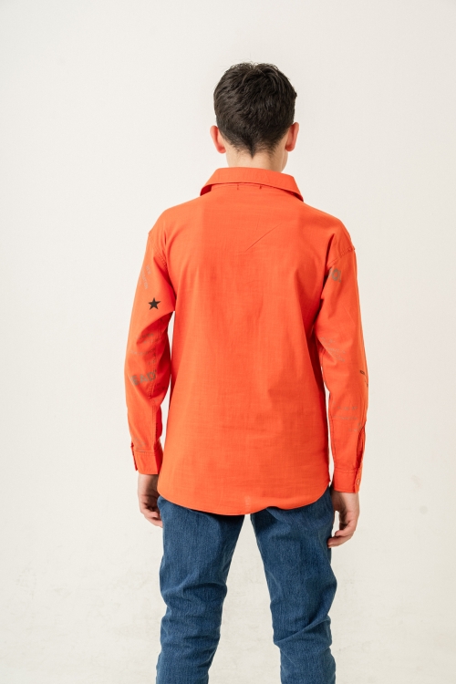 Erkek Çocuk Çift Cepli Keten Gömlek P1098