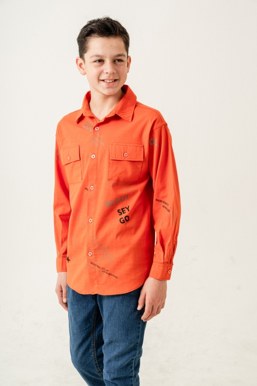 Erkek Çocuk Çift Cepli Keten Gömlek P1098