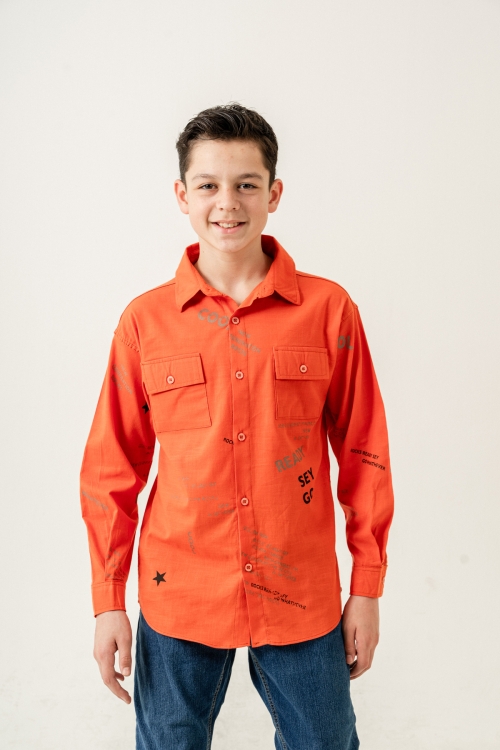 Erkek Çocuk Çift Cepli Keten Gömlek P1098