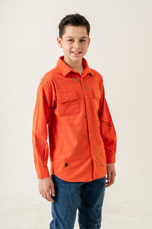 Erkek Çocuk Çift Cepli Keten Gömlek P1098