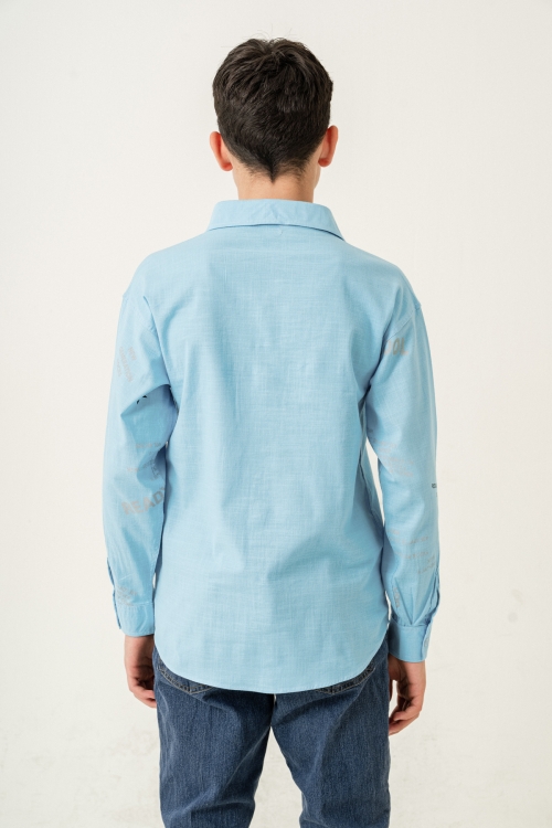 Erkek Çocuk Çift Cepli Keten Gömlek P1098