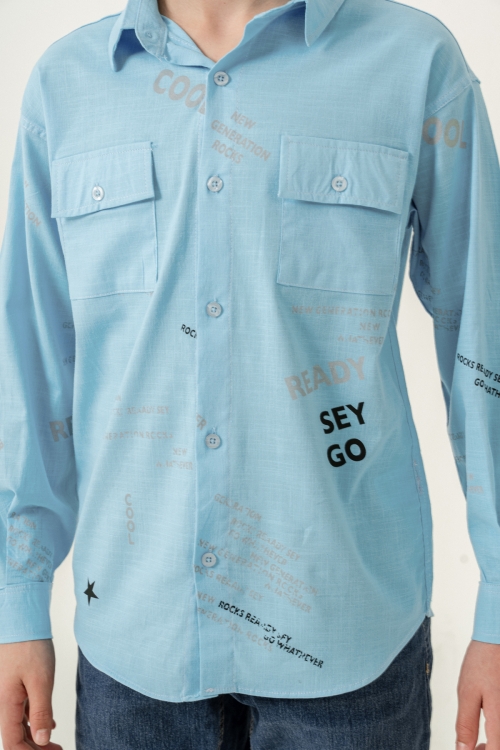 Erkek Çocuk Çift Cepli Keten Gömlek P1098