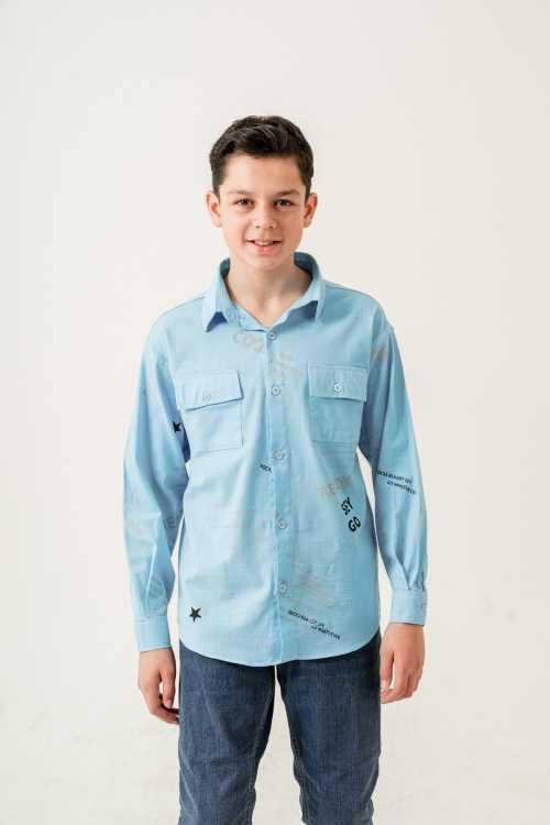 Erkek Çocuk Çift Cepli Keten Gömlek P1098
