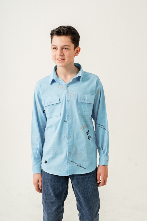 Erkek Çocuk Çift Cepli Keten Gömlek P1098