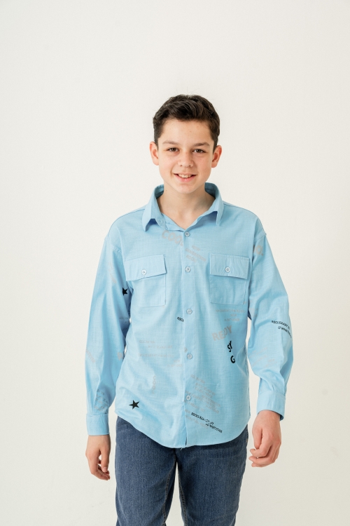 Erkek Çocuk Çift Cepli Keten Gömlek P1098