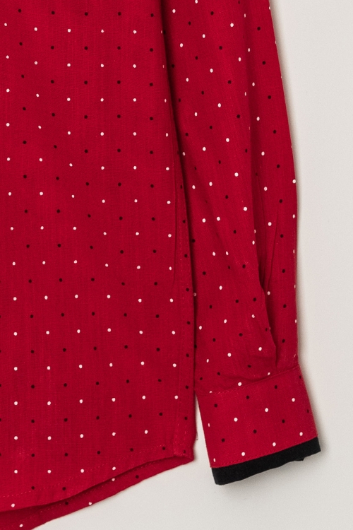 Erkek Çocuk Nokta Baskılı Flam Pamuk Gömlek P1014