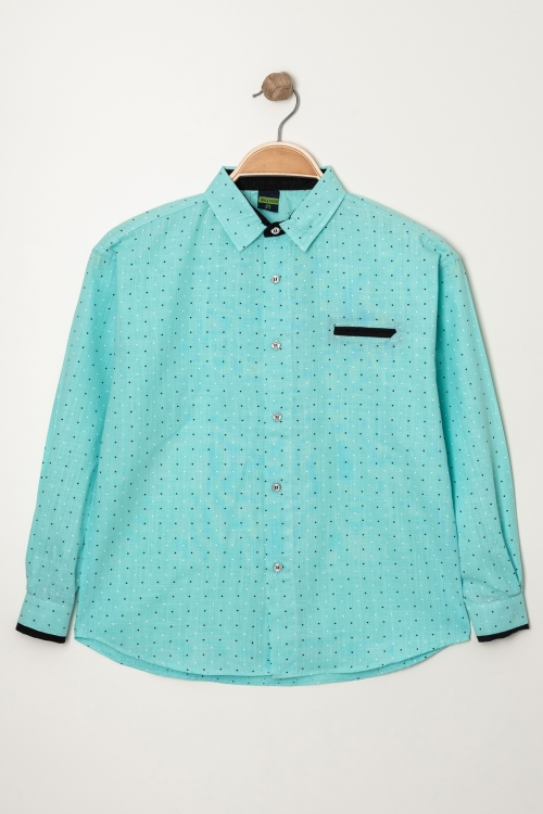 Erkek Çocuk Nokta Baskılı Flam Pamuk Gömlek P1014