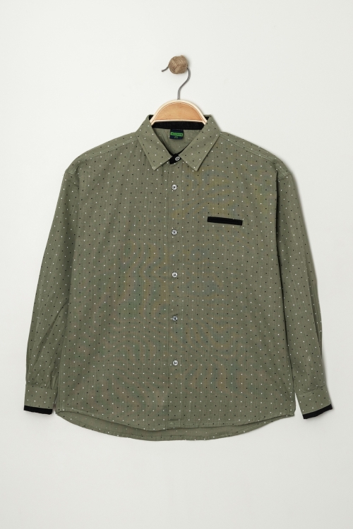 Erkek Çocuk Nokta Baskılı Flam Pamuk Gömlek P1014