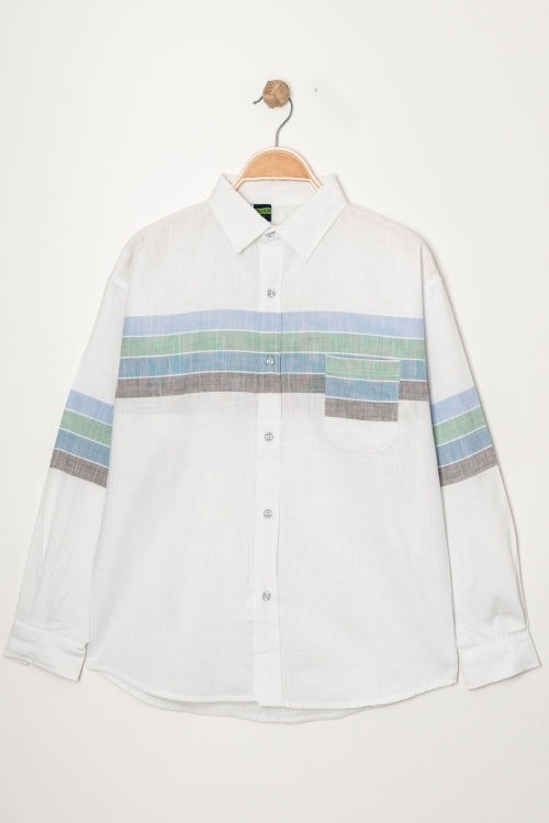 Erkek Çocuk Renk Detaylı Keten Gömlek P1007