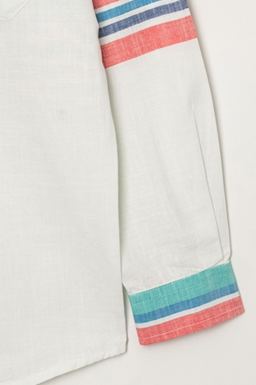 Erkek Çocuk Renk Detaylı Keten Gömlek P1007