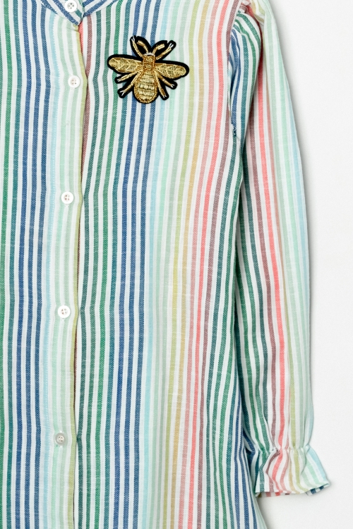 Kız Çocuk Broş Nakış Detaylı Ekose Desenli Elbise P1001