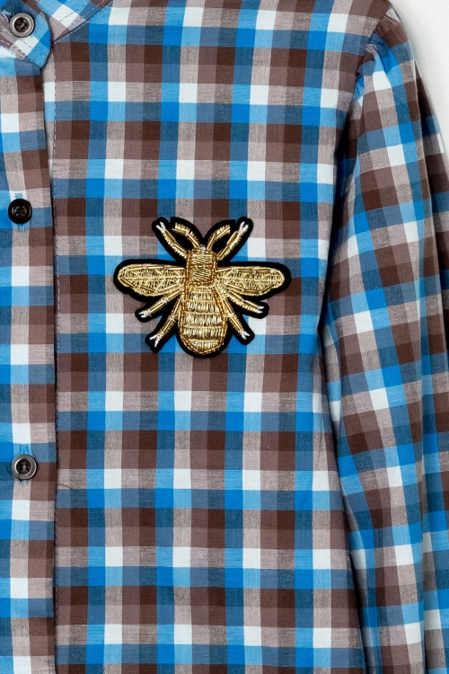 Kız Çocuk Broş Nakış Detaylı Ekose Desenli Elbise P1001