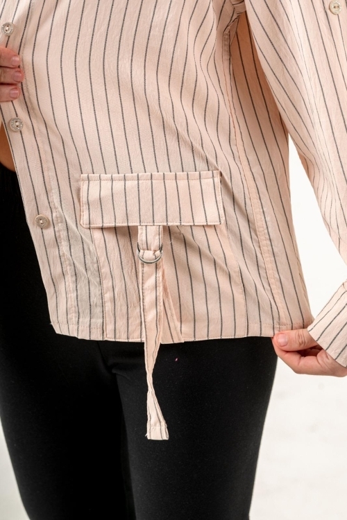 Kız Çocuk Çizgi Desenli Cep Kemerli Gömlek P1037