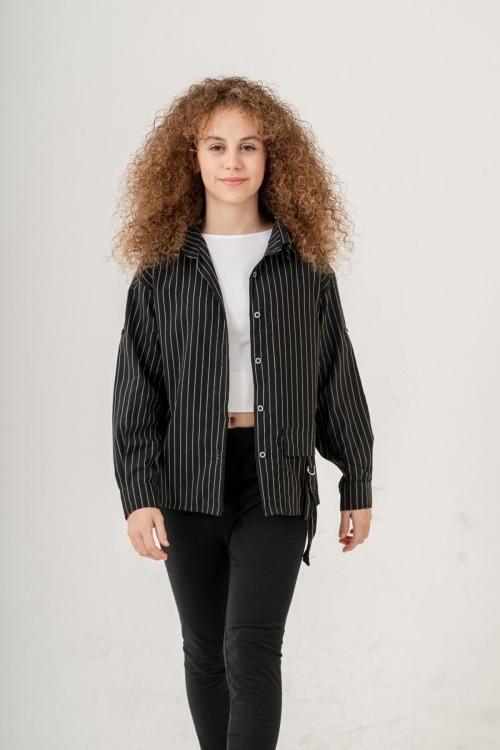 Kız Çocuk Çizgi Desenli Cep Kemerli Gömlek P1037