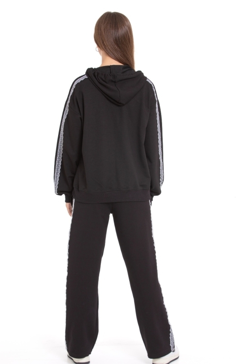 Kız Çocuk Eşofman Takımı Nakış Seritli Kapüşonlu Fermuarlı 2 İplik 12215.1