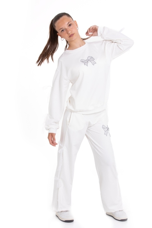 Kız Çocuk Eşofman Takımı Taş Baskılı Fiyonk ve Tül Detaylı- 2 İplik 12213.1