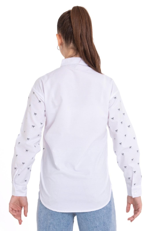 Kız Çocuk Fiyonk Baskılı-Bel Panelli Gömlek 1250.1