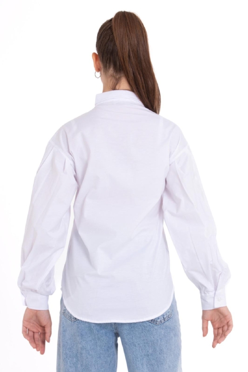 Kız Çocuk Fiyonk Görsel Baskılı-Bel Panelli Gömlek 1252.1