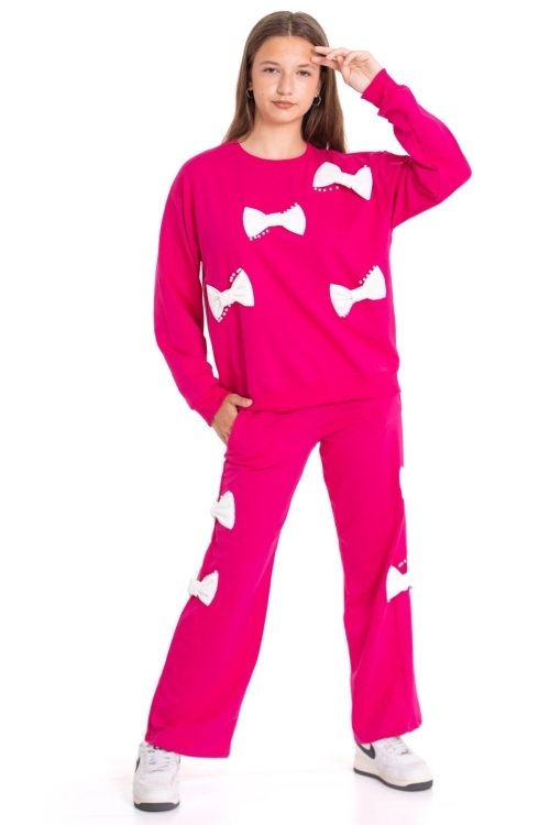 Kız Çocuk Fiyonk Süslemeli 2 İplik Alt-Üst Takım 12223.1