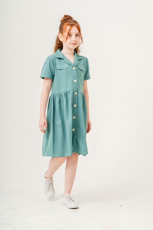 Kız Çocuk Jüt Pamuklu Kısa Kollu Elbise P1009