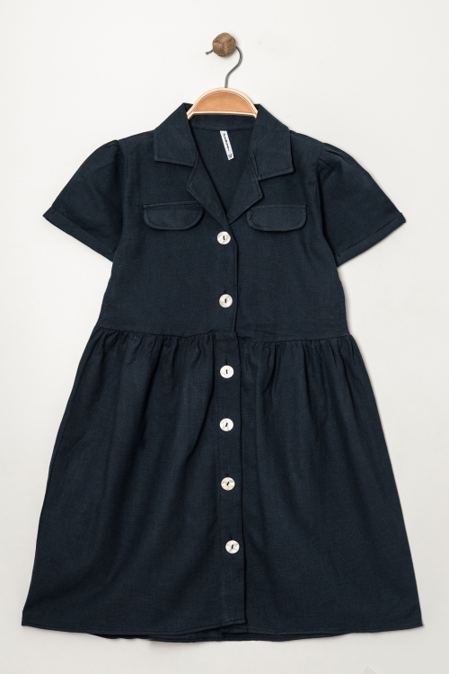 Kız Çocuk Jüt Pamuklu Kısa Kollu Elbise P1009