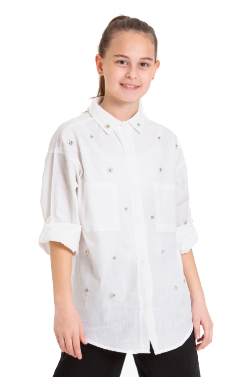 Kız Çocuk Taş Süslemeli Gömlek P093