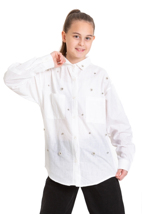 Kız Çocuk Taş Süslemeli Gömlek P093