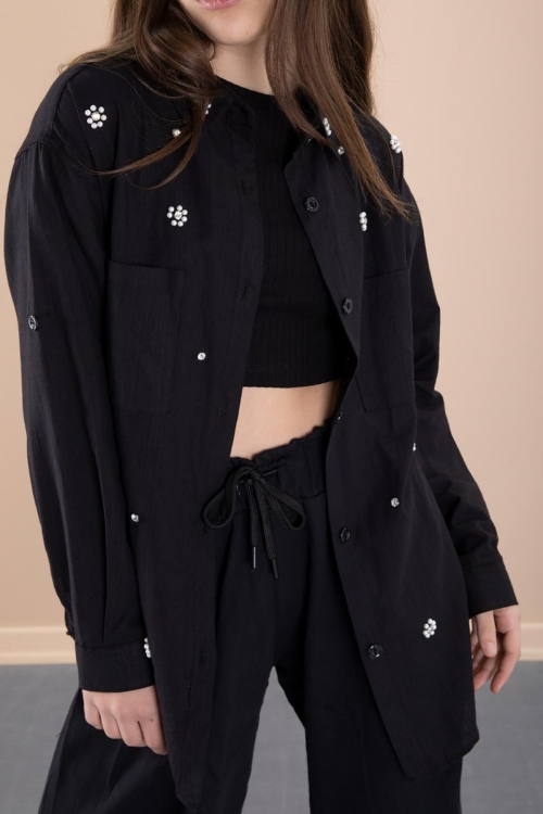 Kız Çocuk Taş Süslemeli Gömlek P093