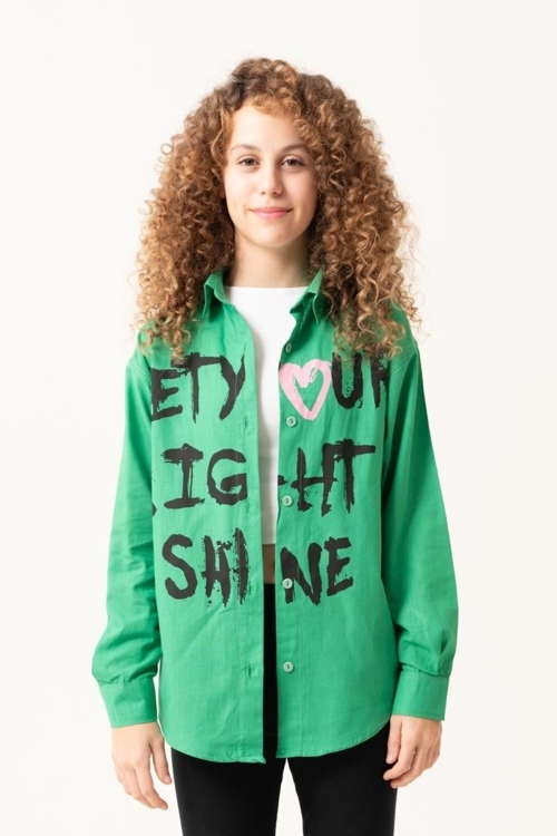 Kız Çocuk Yazı Baskılı Gömlek P1039