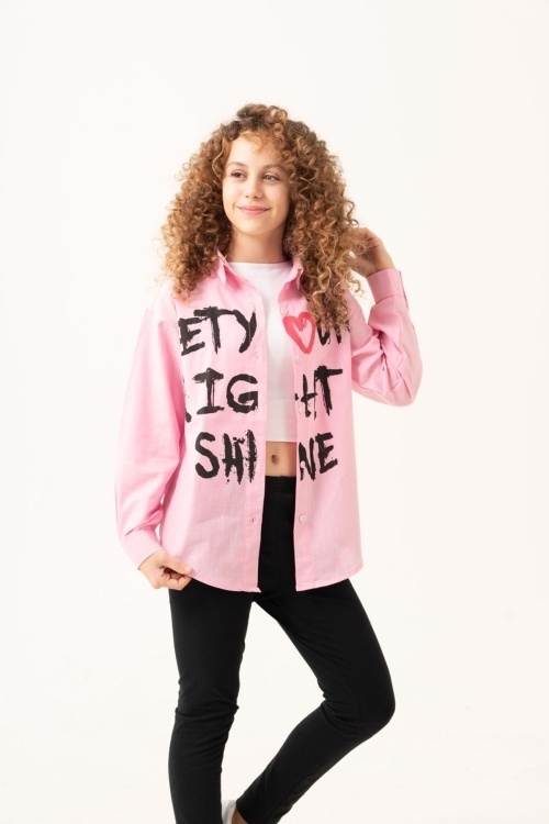 Kız Çocuk Yazı Baskılı Gömlek P1039