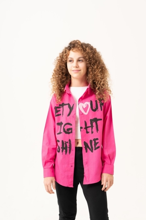 Kız Çocuk Yazı Baskılı Gömlek P1039