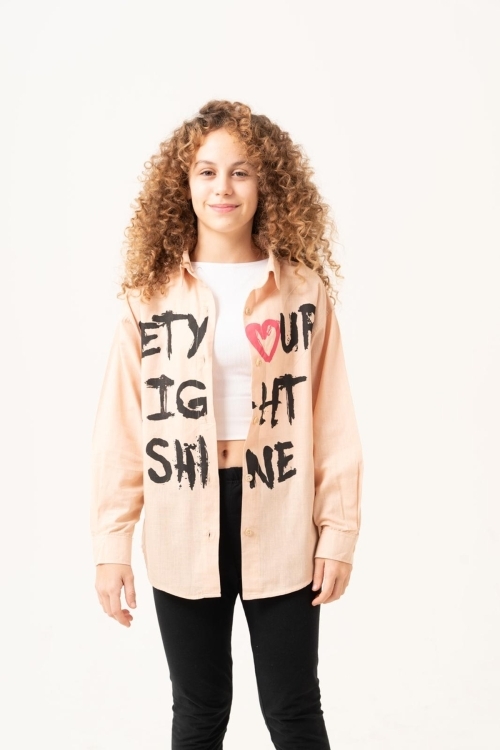 Kız Çocuk Yazı Baskılı Gömlek P1039