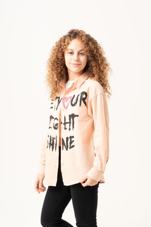 Kız Çocuk Yazı Baskılı Gömlek P1039