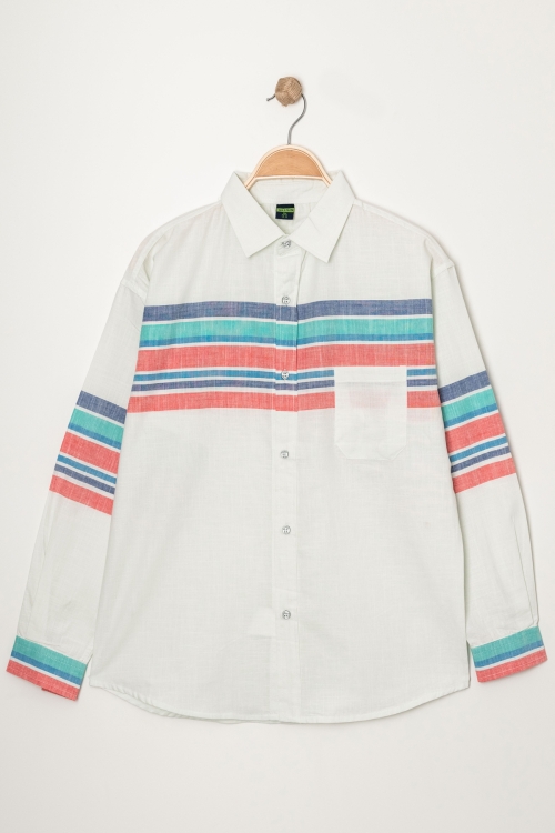 Erkek Çocuk Renk Detaylı Keten Gömlek P1007