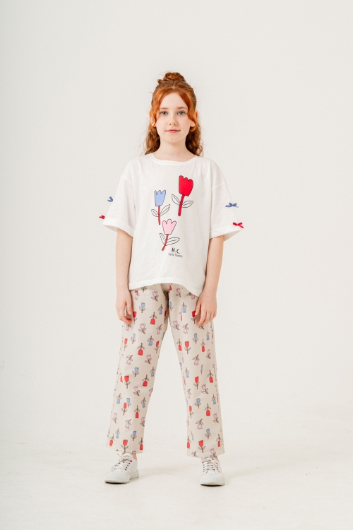 Kız Çocuk Lale Baskılı Alt-Üst Takım (Pantolon+T-Shirt) P1011